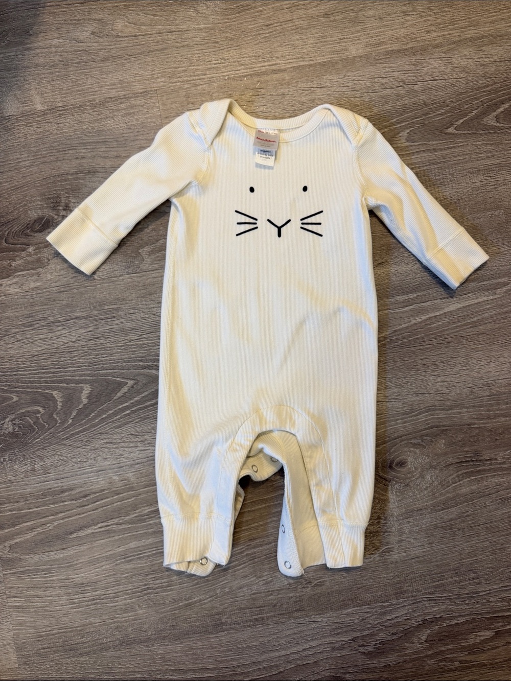 Hanna Andersson Cream Rib-Knit Baby One-Piece with Cat Face